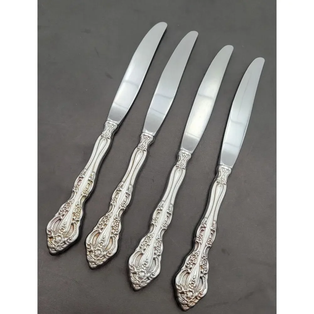 Vintage Oneida Michelangelo Set 4 Cube Dinner Knife Heirloom Stainless Flatware
